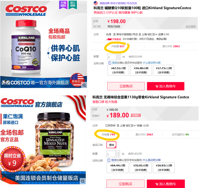 Costco own-label products