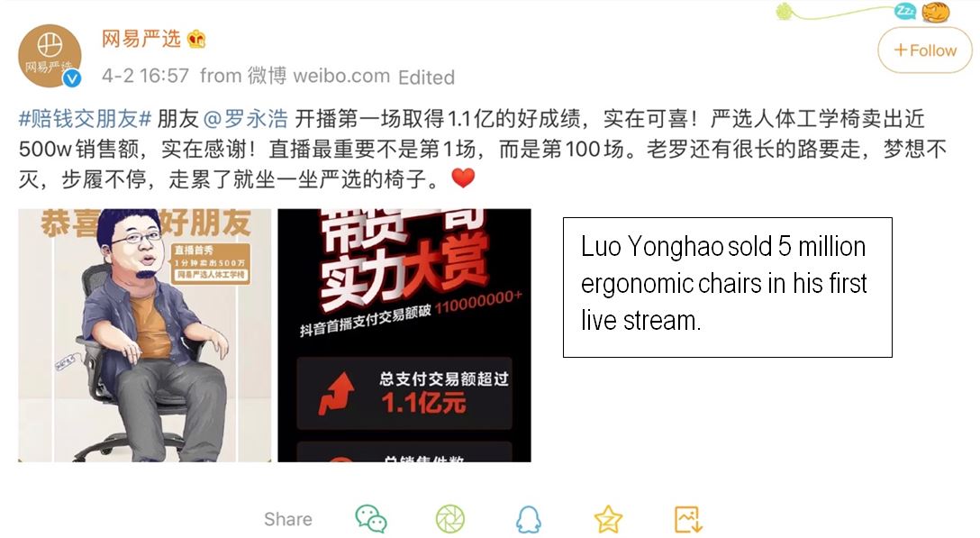 selling office furniture in China through livestream