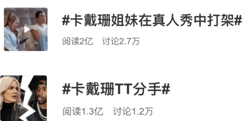 Weibo, Hot topics in terms of ‘Keeping up with the Kardashians' in china